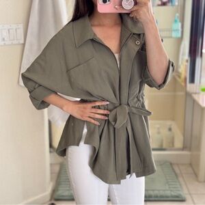 Stylish Olive Green Belted Jacket